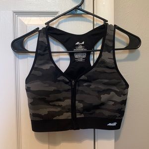 Camo Front Zip Sports Bra